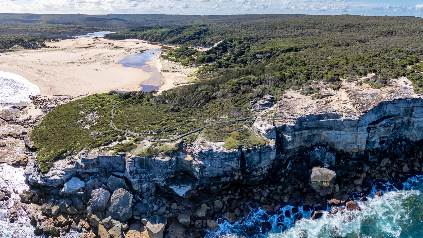 The coastline and beach at Blackmans Bay, south of Hobart.